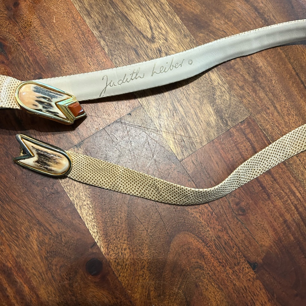 Judith Leiber Gold and Cream Belt with unique clasp.